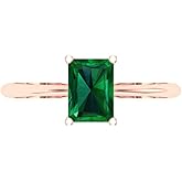 Clara Pucci 14K Solid Rose Gold 1 ctw Emerald Solitaire Ring for Women | Anniversary, Birthday Gift | 7x5mm Radiant Cut