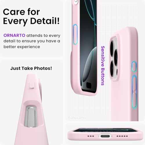 ORNARTO Compatible with iPhone 16 Pro Case 6.3", Slim Liquid Silicone 3 Layers Soft Gel Rubber Shockproof Protective Case with Anti-Scratch Microfiber Lining-Chalk Pink