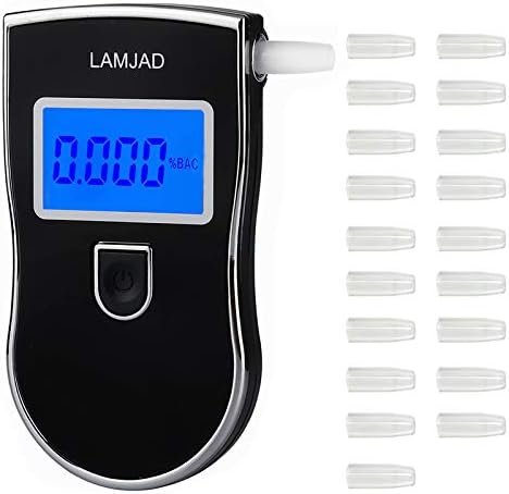 Breathalyzer, LAMJAD Professional Alcohol Tester with Blue Back Light LCD Screen, Portable Breath Alcohol Tester with 20 Mouthpieces for Personal and Professional Use