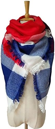 WINCAN Warm Tartan Plaid Large Tartan Scarf Cape Blanket Scarves Fashion Wrap Shawl (red blue)