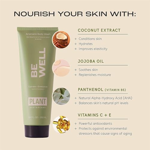 plant apothecary Be Well Sulfate Free Body Wash for Men and Women - Moisturizing Shower Gel with Essential Oils, and Vitamin E, Vitamin B5-8.4 fl oz