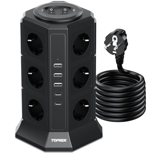 Power Strip Surge Protector 4000W/16A, 12 Outlets with USB, Power Outlet with Switch, Power Strip for Office, Kitchen, 2M Cable