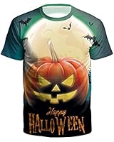 Arvilhill Halloween Costumes Men Pumpkin Bats &amp; Moon Fancy Party Short Sleeve Tops 3D Digital Printed Funny Shirts S