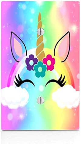 Amazon Com Cute Rainbow Unicorn Flowers Face Pink Blue Yellow Purple Colors Decorative Single Wall Plate Cover Home Improvement