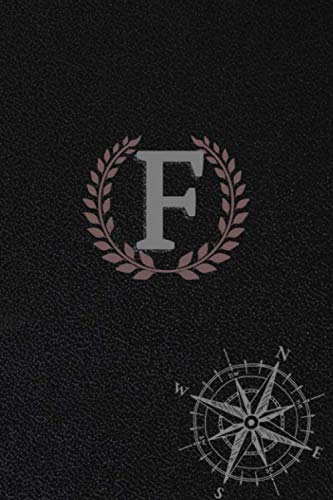 F: Elegant Classic Initial Monogram Letter Notebook, gift for men and women, 110 pages, 6"x"9 inches, Nice journal, cute notebook, leather, personalized letter notebooks, black