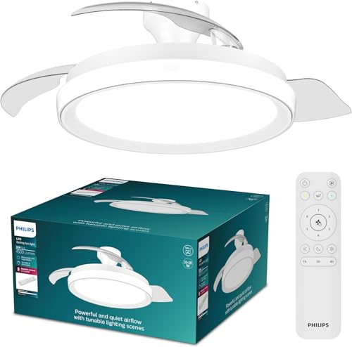 Bliss Ventilatore a Soffitto con Pale Retrattili e Lampadina LED, 3 Pale, Pala Aperta 106 cm, 4.500 lm, Luce Bianca Tunabel 3.000-6.500 K, Regolabile Fino al 5%, Telecomando Incl., Bianco