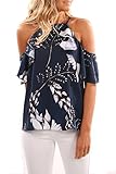 Pxmoda Women ColD Shoulder Ruffle Floral Printed T Shirt Blouse