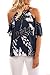 Feel Show Women Cold Shoulder Ruffles Flounce Printed T Shirt Chiffon Blouse
