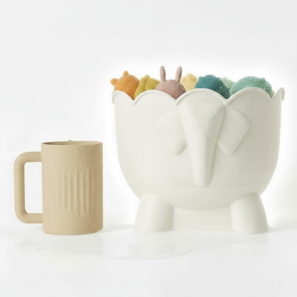 Photo 1 of Bath Toy Storage - 2 Piece Baby Bathtub Toy Holder With Removable Base For Draining - 1 Silicone rinse cup Drying -Bathroom Toy Organizer for Baby Bath toys Outside Tube (Bath Buddy Toy Storage)