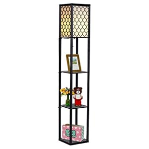 COSTWAY Staande lamp met houten plank, 3-laagse staande lampen, 160 cm hoog vloerlamp voor woonkamer en slaapkamer, 2-in…