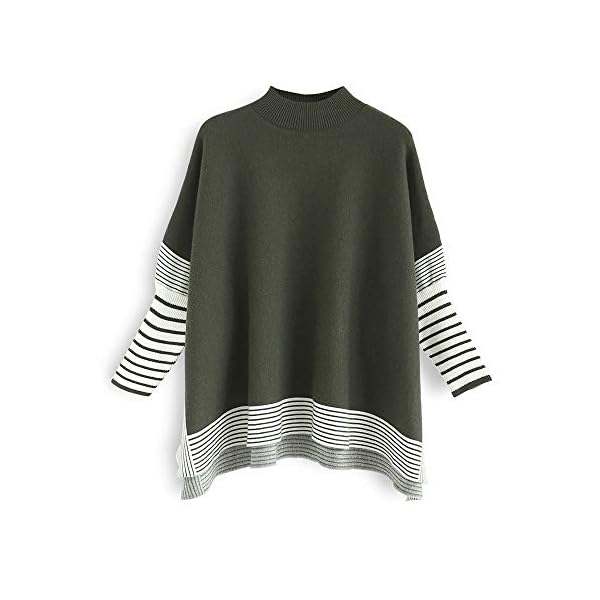 CHICWISH Women's Mustard/Black/Caramel/Olive/Grey Striped Oversize Soft Knit Cape Sweater Pullover