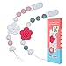 Panny & Mody Pacifier Clip Silicone Rose Flower Teethers Binky Holder Soother Chains for Baby Girls(2 Pack, Pink+Grey)