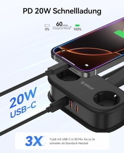 AP3 Reise Steckdosenleiste USB‑C PD 20W Schwarz
