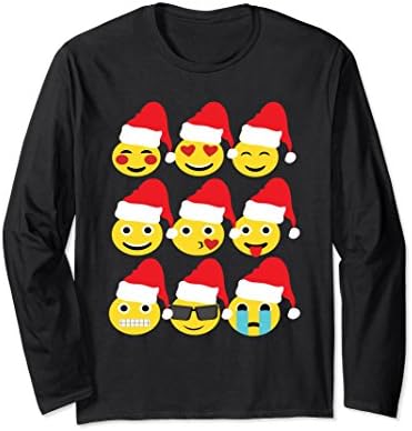Unisex Long Sleeve T-Shirt Christmas Emoticon Happy Santa Claus Hat XL: Black
