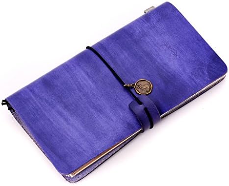 Leather Journal,Linshi Tasks Vintage Handmade Refillable Traveler's Journal for Women with Zipper Pocket Refill(Ocean blue)