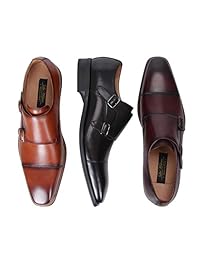 La Milano Mens Double Monk Strap Slip On Loafer Cap Toe Leather Oxford Formal.