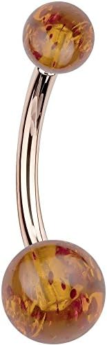14G 7/16" 4mm &amp; 6mm Baltic Ambers 14k Rose Gold Belly Ring