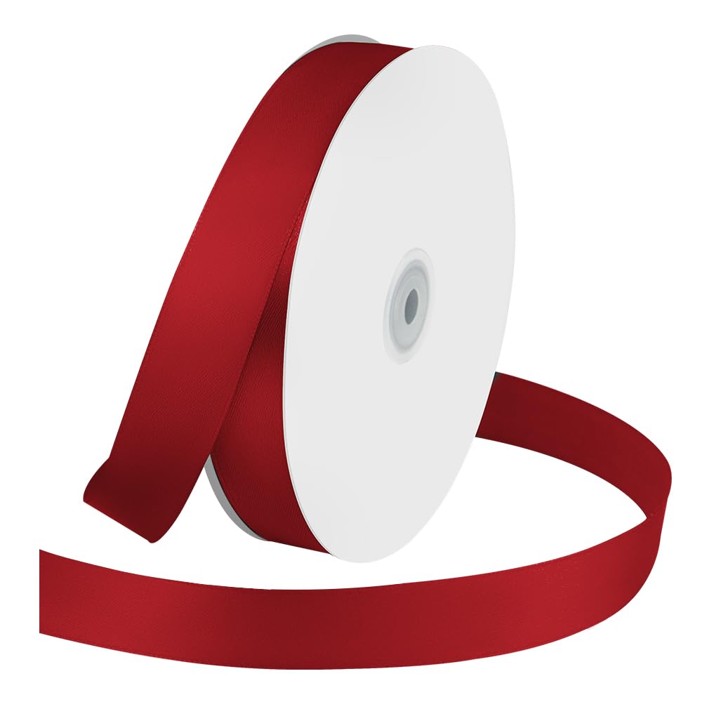 Photo 1 of 1 Inches x 100 Yards Polyester Satin Ribbon, Solid Color Wine Red Satin Ribbon for Crafts, Gift Wrapping, Hair Bows, Wedding Party Decoration, Bow Making & Other Projects (Wine Red)