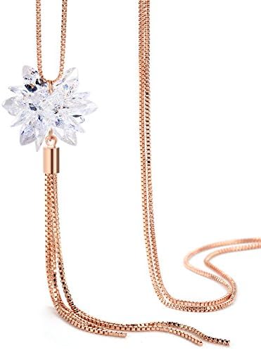 Fashion simple ice flower tassel necklace Long necklace minimalist Garnet invisible collar bone chain hanging accessories-B