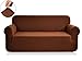 CHUN YI Stretch Loveseat Sofa Slipcover 1 Piece Couch Cover, 2 Seater Settee Coat Soft with Elastic Bottom, Checks Spandex Jacquard Fabric,Medium,Coffee