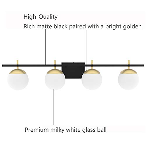 Ralbay Mid Century Modern Vanity Light Fixture 4Light Milky Glass