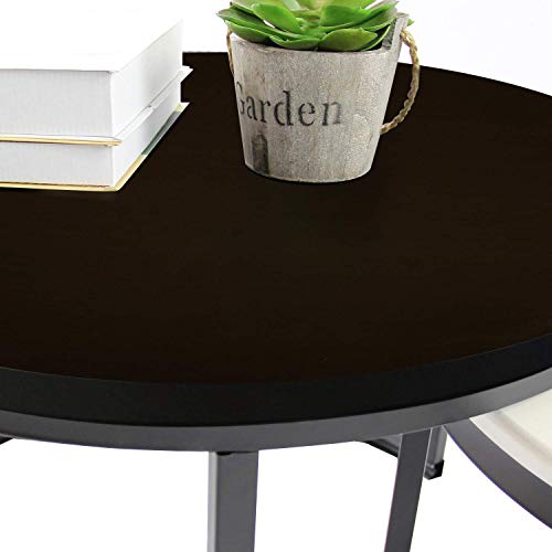 Jerry & Maggie - 2 Round Tea Table Coffee Table Desk Sets | Jet Black - Twin Sets Multi Function Wood & Steel Living Room Home Decor Polished Surface Overlapping Ending Tables Cocktail Table - Thumbnail 4