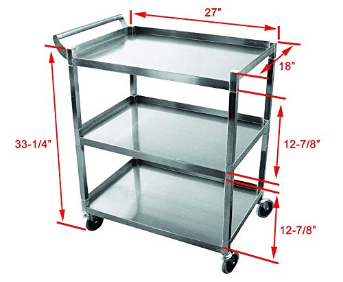 GSW Stainless Steel Solid 1-Inch Tubular Utility Cart with 5-Inch Swivel Casters, 18 by 29-1/2 by 34-Inch NSF Approved
