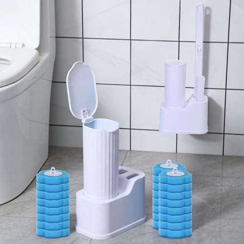 Seivunol Disposable Toilet Brush Set with 48 Disposable Replacement Heads and 1 Crevice Brush, Wall Brush with Long Handle and Holder for Toilet Cleaning Basin and Tub