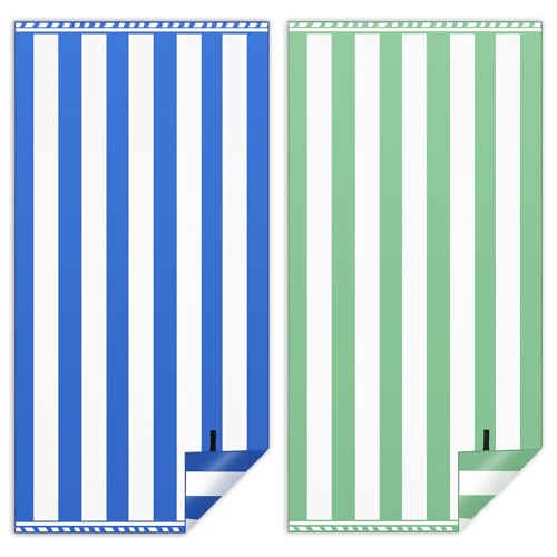 Strandtuch XXL 2er Set 90×180 cm (Dunkelblau + Grün)