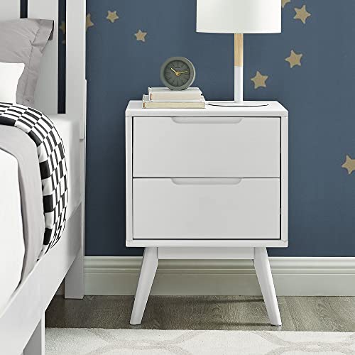 MUSEHOMEINC Mid Century Solid Wood White Nightstands with Two Drawers Modern Bedside Table
