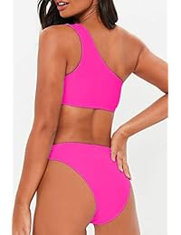 Bikini de dos piezas para dama con corte de hombro y cintura alta