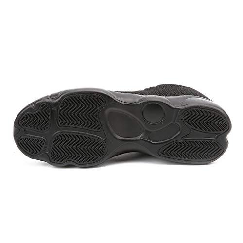 Men Net Surface Breathable Flat Running Basketball Shoe Lace Up Non-Slip Lightweight Leisure Work Hiking Sneaker Black