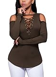 FARYSAYS Womens Long Sleeve Classic Strappy Ribbed Blouse Tops Green Small