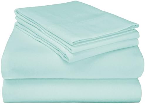 Superior Flannel Cotton Bed Sheet Set, Set Includes: One Flat Sheet, One Fitted Sheet and One Pillowcase, Breathable, Modern Solid Classic, Twin, Light Blue