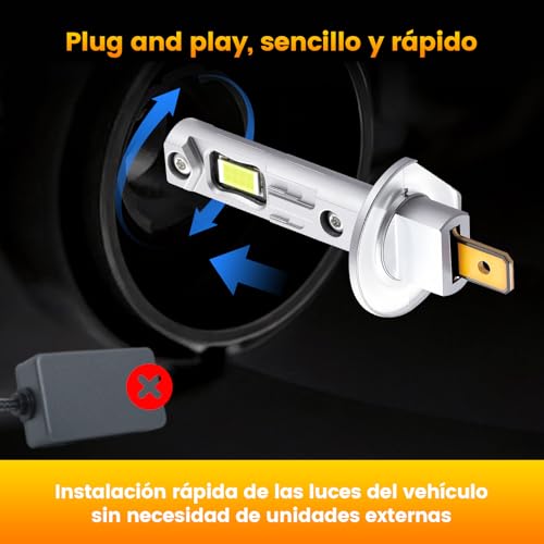 Onraying H1 LED, 6500K Car H1 LED Bulb, 45000LM Ultra Powerful H1 LED Bulb, 900% Brightness, 1:1 Halogen Size, IP68, 90000+ Hour of See, Plug N-Play, Non-Polarity, 2 Pieces