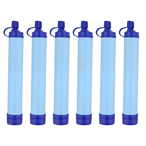Pajita de filtro de agua SDS, paquete de 6, azul, purificador de agua, herramienta de supervivencia para exteriores, filtro de agua portátil para arroyos y lagos