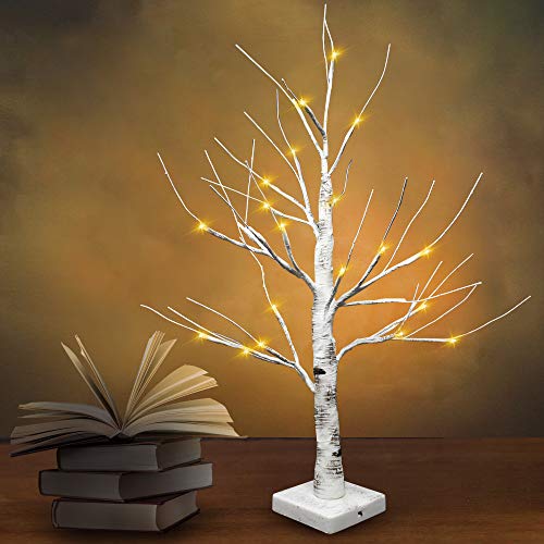 24" LED Birch Tree with 24 Lights (2 Packs), Tabletop Lighted Bonsai Birch Tree Battery Powered