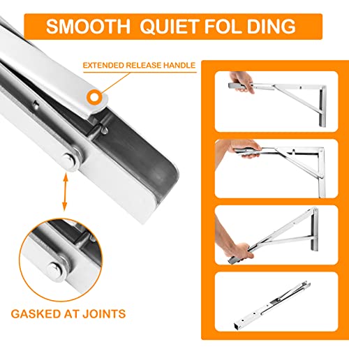 YOC Folding Shelf Brackets 16 Inches, Folding Table Hinge, Stainless Steel, Collapsible Wall Mount DIY Bracket for Work Bench Table, Max Load 330 Lb, Pack of 2 with Screws