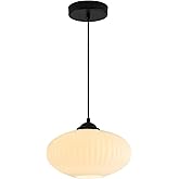 KCO Lighting 9.8" Small Milk Glass Pendant Light Black and White Pendant Light Mid Century Modern Hanging Ceiling Light Fixtu