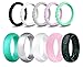 SkullParty Silicone Wedding Ring Bands for Women 10 Pack Size 5 6 7 8 9 Womens Thin Stackable & Flash Powder Rubber Wedding Band Rings 5.7mm & 3mm Wide - Pink Black Teal Metallic White Grey Mint Green