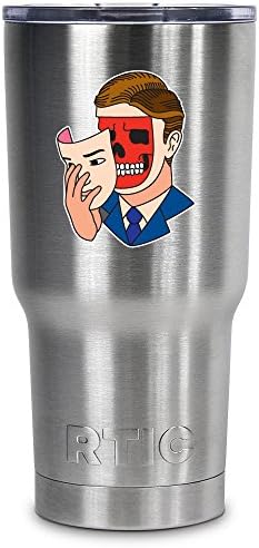 Man Holding His Own Face Mask Tattoo Style 3.5 Inch Color Vinyl Decal For Stainless Steel Tumblers, Tumbler NOT Included