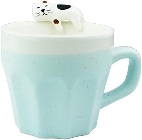 3D Ceramic Mug Handmade Cup with a cat naps on the mug 11oz (Blue)