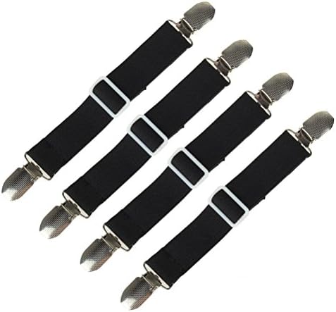 Eholily Adjustable Bed Sheet Fasteners Suspenders, Gripper and Strap, Smooth any Sheets on any Bed or Sofa, Sleep Better,Black,4 Pack