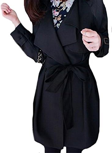 Zalezing Nice Women Slim Fashion Casual Vintage Long Sleeve Trench Coat BlackX-Small