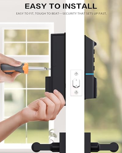 Asidrama Smart Fingerprint Door Lock Deadbolt with Keypad - Keyless Entry via Biometric, APP, Code, Keys & Card for Bedroom, Office, Hotel, Apartment - Black