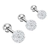 BodyJ4You 3PCS Crystal Ball Tragus Bar Piercing Set 16 Gauge 1.2mm Cartilage Helix Ear Piercing Barbell