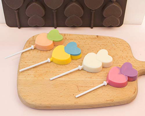 Webake Lollipop Mold With Sticks, 3 Pack Chocolate Hard Candy Mold 6 Cavity Heart Shape Lollipop (Toffee Brown)