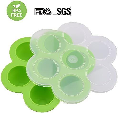 BPA Free, SGS &amp; FDA Approved Silicone Egg Bites Molds Food Storage Container Baby Food Freezer Tray with Lid, Green