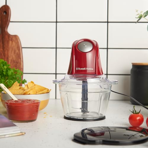 Russell Hobbs Zerkleinerer Elektrisch Mini [Glasbehälter mit Deckel] Desire Red (500ml, 2-flügeliges Edelstahlmesser, Mixer, Multi-& Universalzerkleinerer für Obst, Gemüse & Fleisch, 350W) 27132-56 thumbnail 2