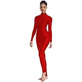 OVIGILY Adult High Neck Long Sleeve Dance Unitard for Women Bodysuits Full Body Leotard Spandex Catsuit